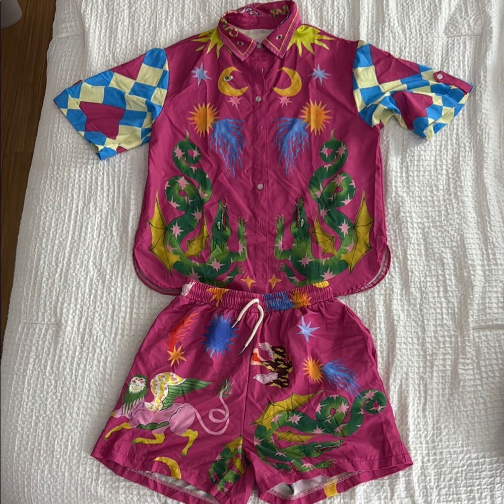 Vibrant Pink Graphic Shirt and Shorts Set